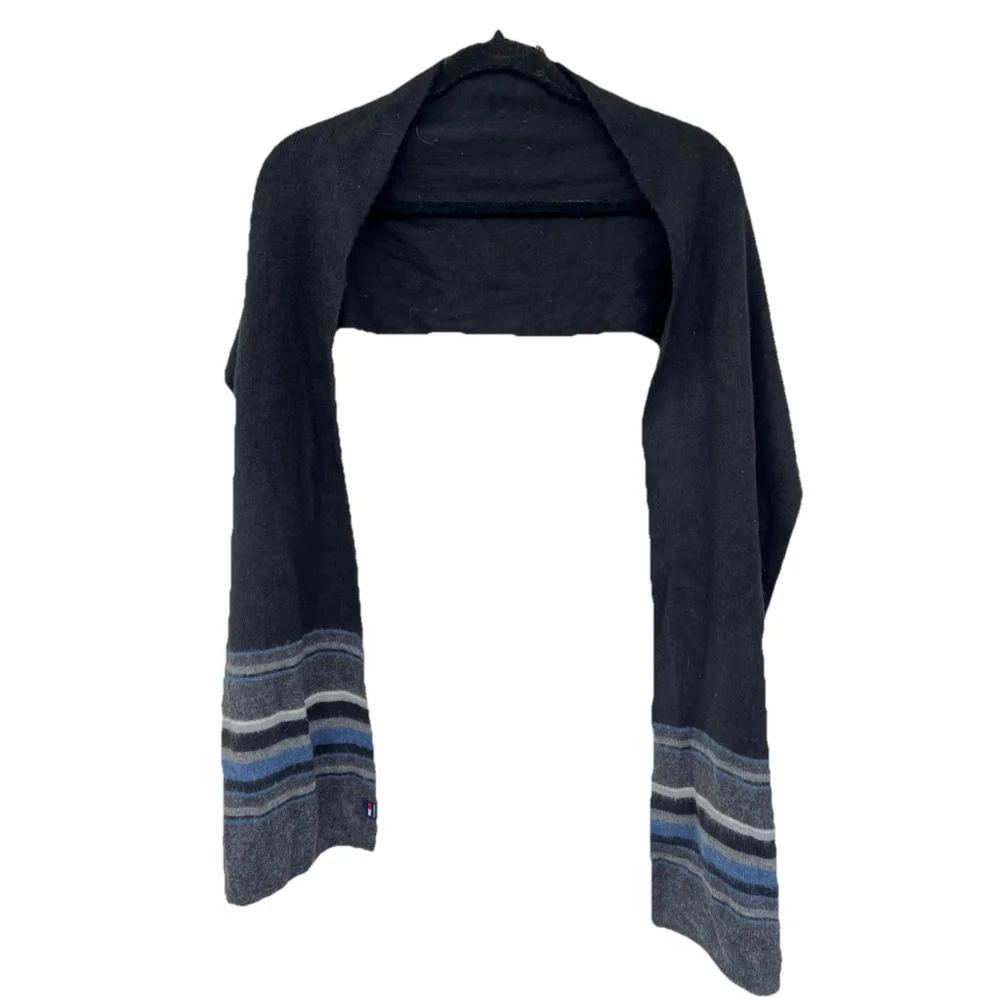 Tommy Hilfiger Acrylic Scarf Black Gray Blue Striped Winter Unisex